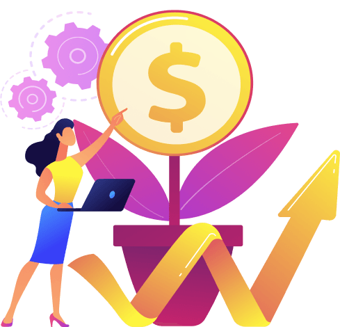 a person pointing at a flower with leaver as money signifying growth