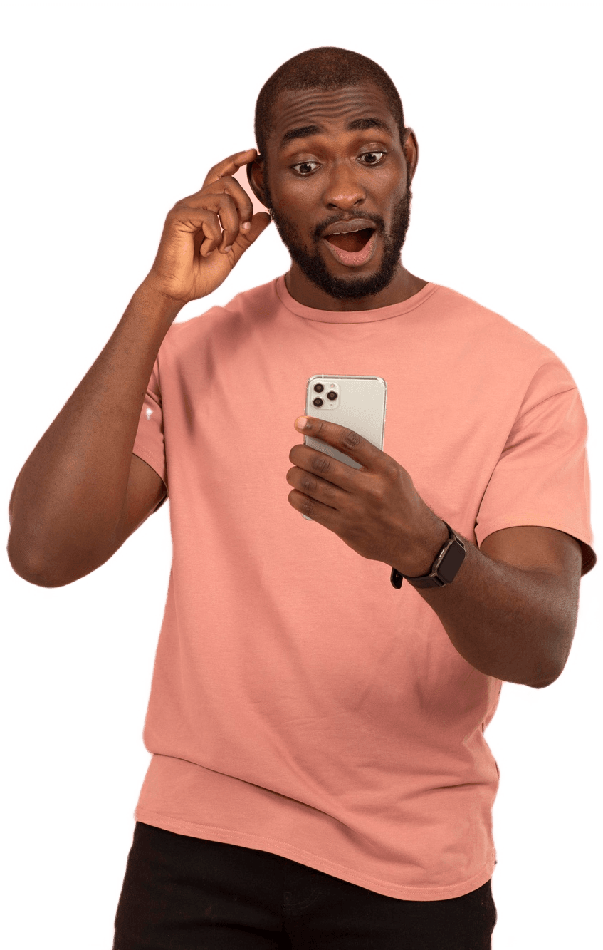 User smiling at phone